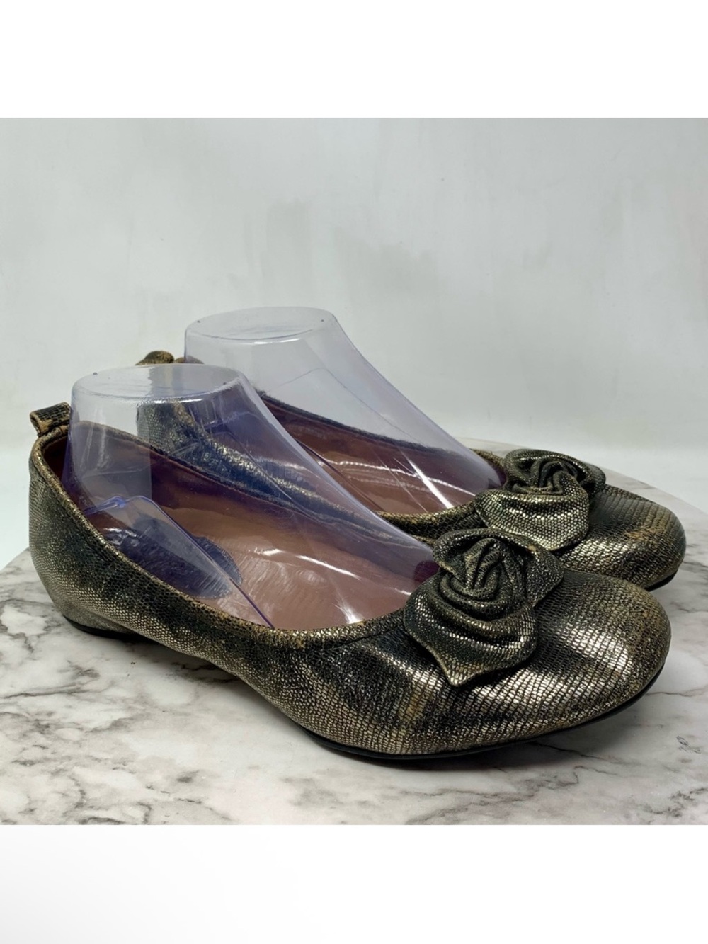 Earthies Rubio Metallic Bow Hidden Wedge Comfort Shoes 9.5 Edgy Artsy Balletcore
